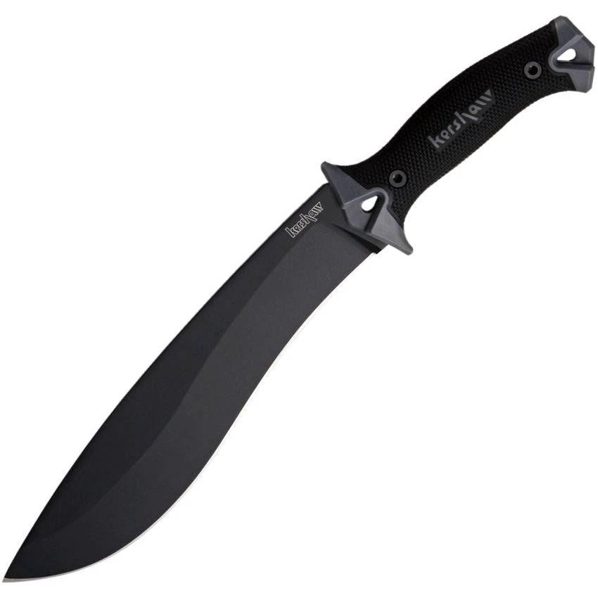 Kershaw Camp 10 1077 Knife For Outdoor Enthusiasts Full Tang 10 Inch Black 65Mn Blade Rugged Rubberized Handle by Kershaw