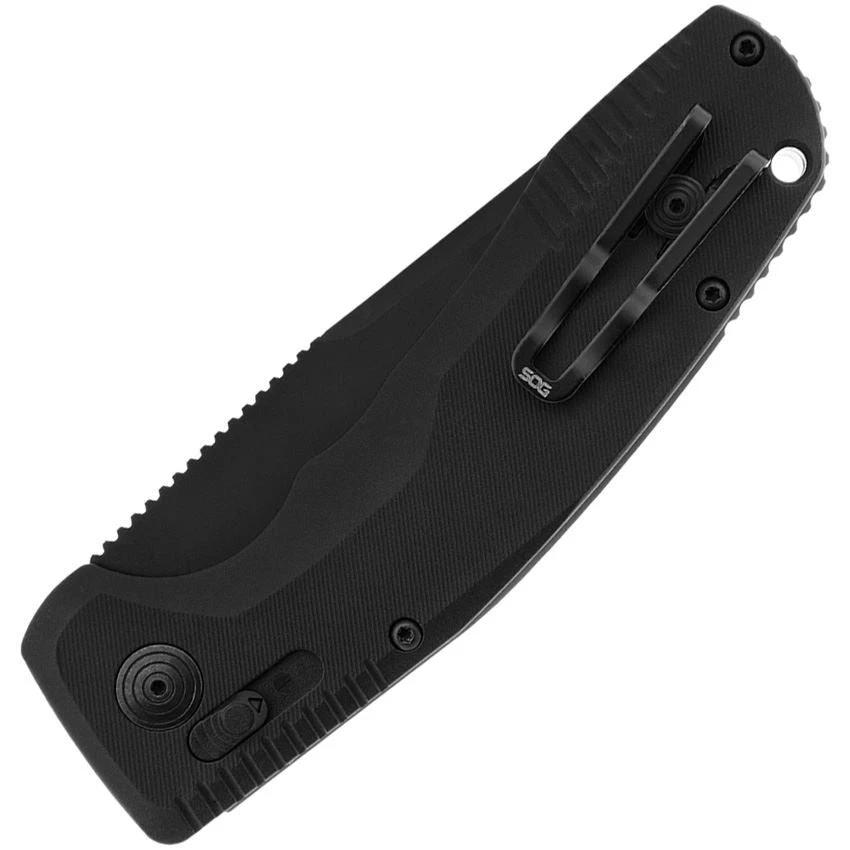 SOG Auto Knife Tac AU XR Lock Automatic Opening Black TiNi D2 Tanto 4.5in Closed EDC Tactical Pocket Clip Lanyard by SOG