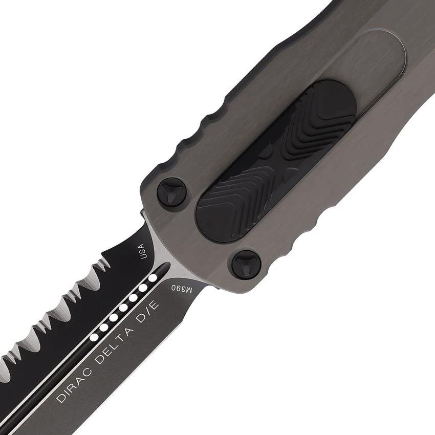 Microtech Auto Dirac Delta D E OTF Knife 227-3NC M390 Dagger Blade Gray Aluminum Glass Breaker For EDC Enthusiasts by Microtech