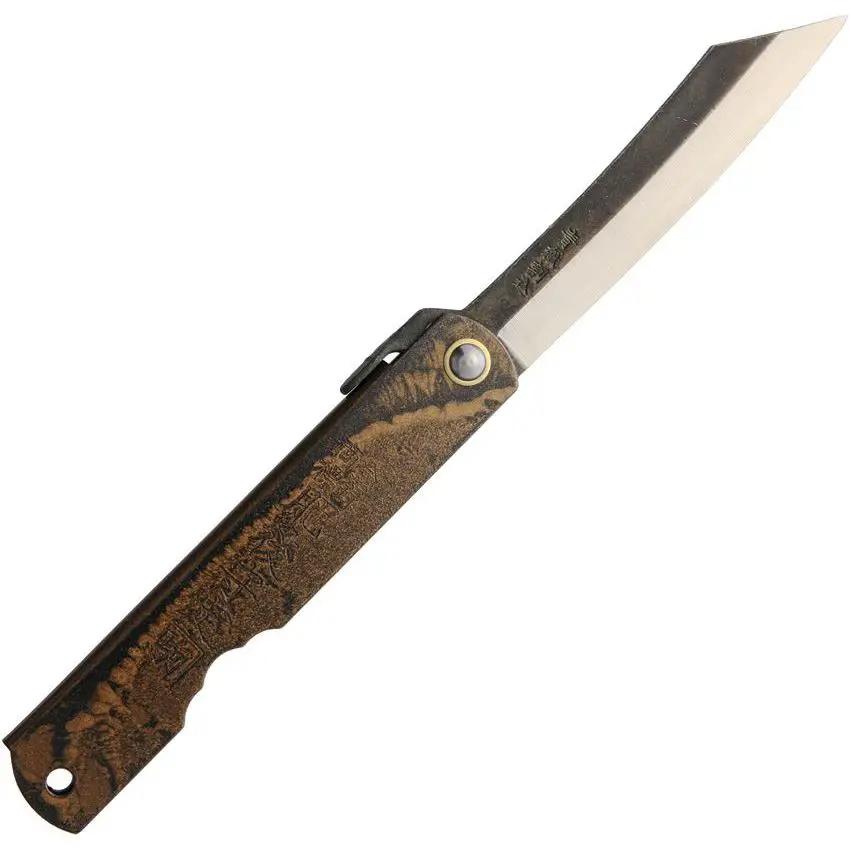 Authentic Higonokami No 2 Blue Paper Steel Folding Knife For EDC Collectors 3 Inch Blade Iron Handle Extended Tang by Higonokami