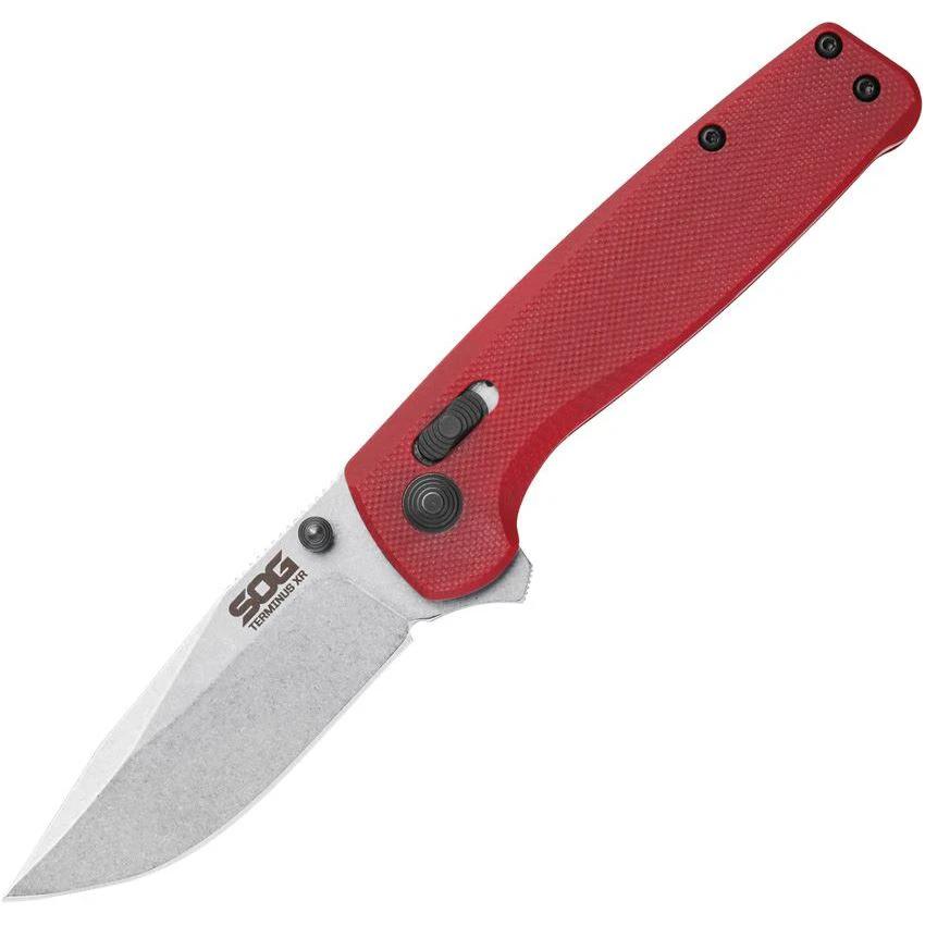 SOG Terminus XR Crimson G10 EDC Knife With 3 Inch Stonewash CTS BDZ1 Blade Thumb Stud Extended Tang by SOG