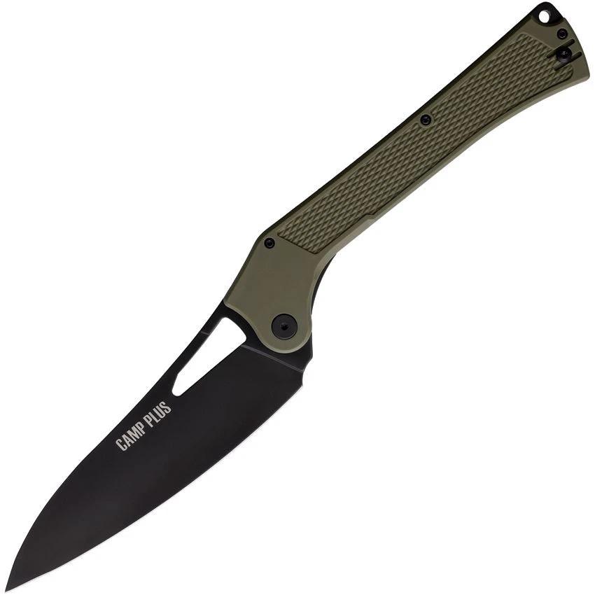 Ontario Camp Plus EDC Linerlock Knife Green OD With Glass Filled Nylon Textured Handle by Ontario