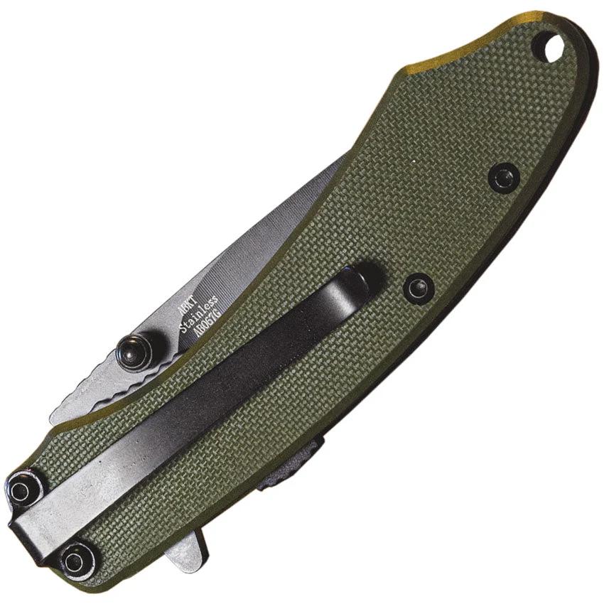 ABKT Tac Ember Linerlock Assisted Opening Knife AB067G Green G10 Handle 2.75 Inch 8Cr13MoV Blade 3.75 Inch Closed Barricade Safety Lock by ABKT Tac