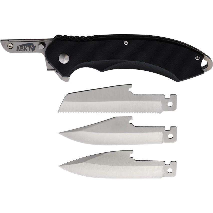 ABKT TAC Switch Linerlock Knife With 4.75 Inch Closed Stainless Blade Black G10 Handle Includes Drop And Saw Blades by ABKT TAC