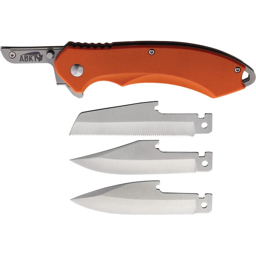 ABKT TAC Switch Linerlock Knife AB1032H Orange G10 Handle Pocket Clip 4.75 Inch Closed With 3 Interchangeable Blades by ABKT TAC