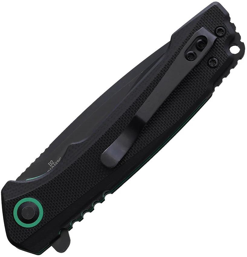 ABKT TAC AB Elite Linerlock Knife Black Green G10 Handle D2 Blade 3 Inch Closed 4 Inch AB1045BG by ABKT TAC