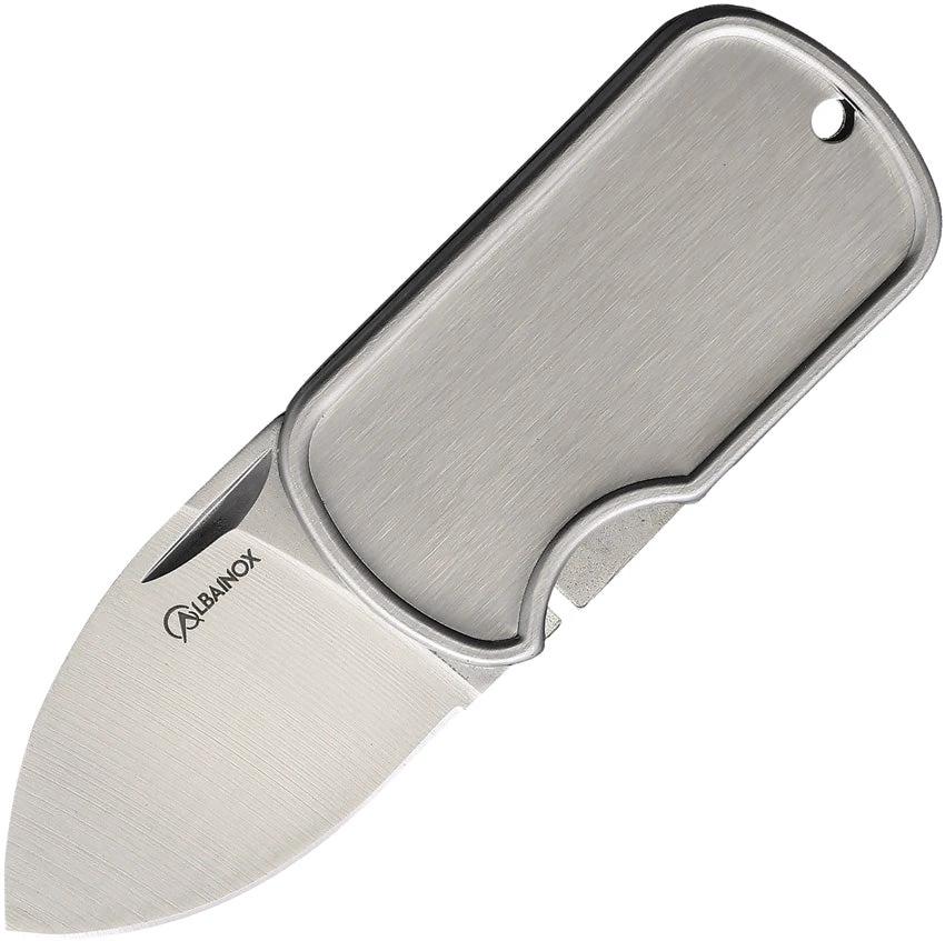 Albainox Dog Tag Framelock Knife 1.63in Satin Blade Brushed Handle Lanyard Hole For EDC Enthusiasts by Albainox