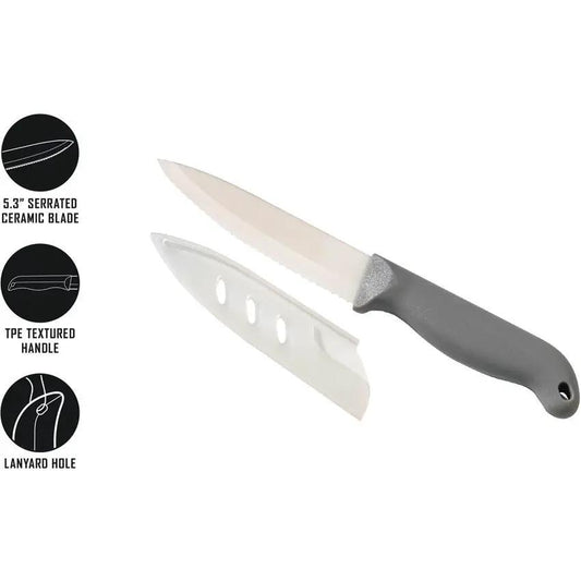 Smith's Lawaia Ceramic Fixed Blade Knife For Outdoors With Serrated 4.75 Inch White Ceramic Blade And TPE Handle by Smith's Sharpeners