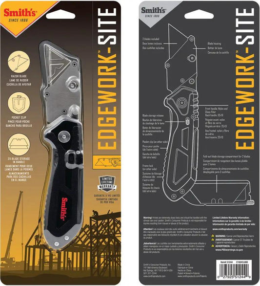 Smith's Sharpeners Edge Work-Site Razor Knife With Blade Storage For Two Extra Blades For Pros by Smith's Sharpeners