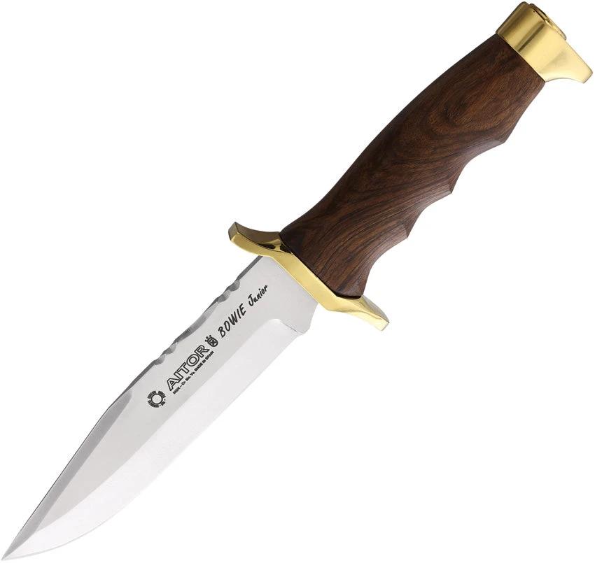 Aitor Bowie Jr Wood 16082 Premium Bowie Knife With Satin MoVa Stainless Blade And Leather Sheath For Outdoorsmen by Aitor