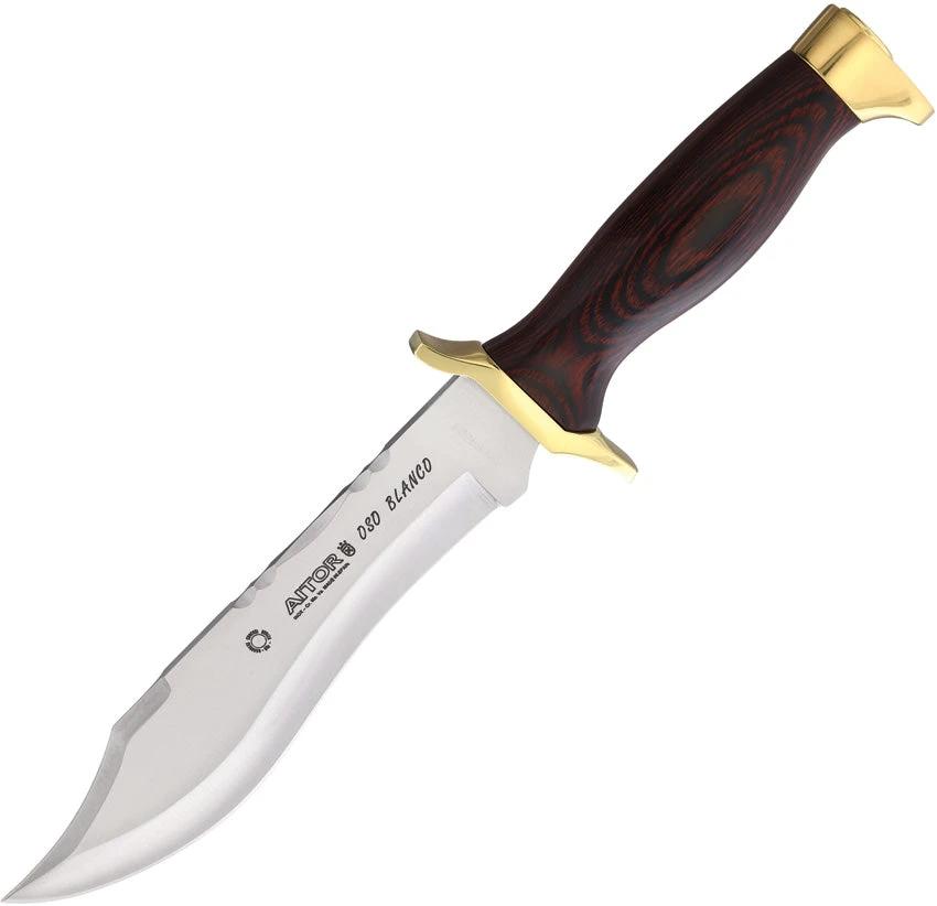 Aitor OSO Bowie Knife Wood 16084 Outdoor Ready Satin MoVa Blade Pakkawood Handle Brass Guard Belt Sheath by Aitor