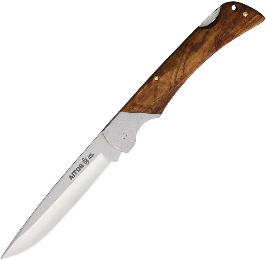 Aitor Command Lockback Knife Olive Wood Handle Satin Blade 4.25in For Premium EDC Enthusiasts by Aitor