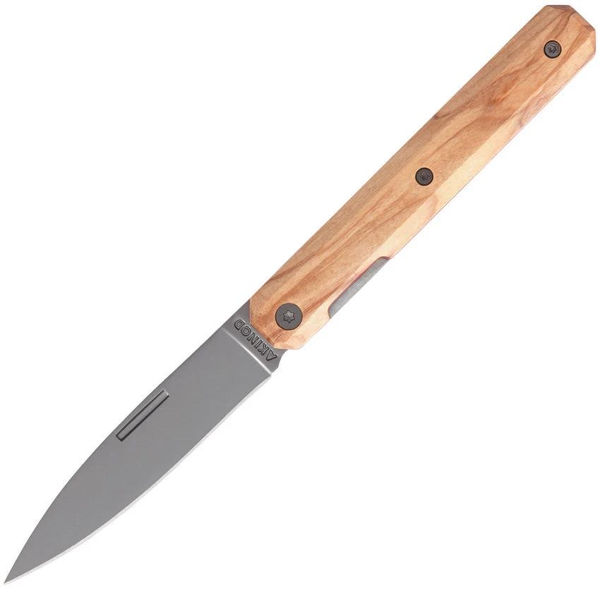 Akinod Folding Knife 18H07 Paring Linerlock Olive Wood EDC Ready 3In Titanium Coated 3Cr13 Blade by Akinod