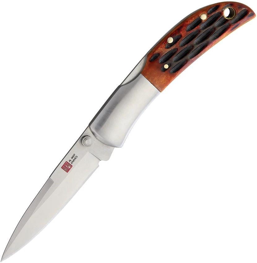 Al Mar Hawk Lockback Knife With Honey Jigged Bone Handle AUS 8 Blade 3.25 Inch EDC by Al Mar