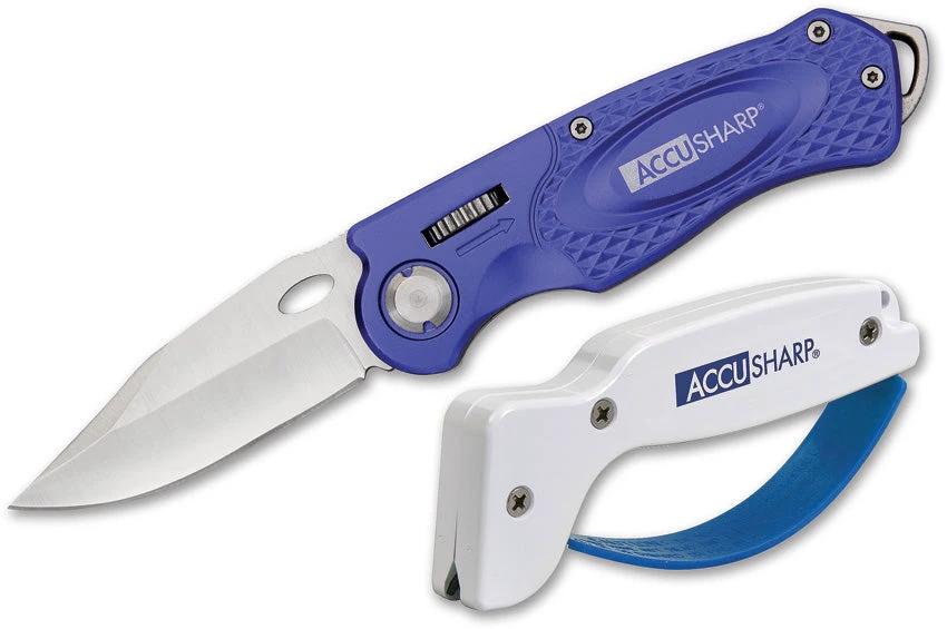 AccuSharp Wheel Lock Sharpener Combo 041C Four And A Quarter Inch Closed Knife With Two And A Half Inch Satin Blade by AccuSharp