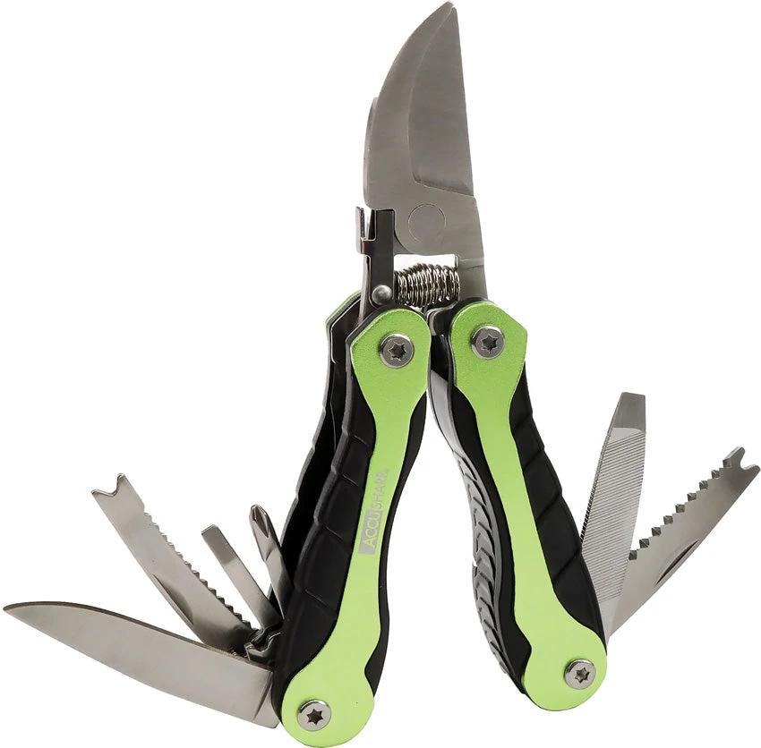 AccuSharp Gardener's Multi Tool 6.5 Green Aluminum Handles Includes Screwdrivers Saw Blade Ruler Nail Puller Pouch 084C by AccuSharp