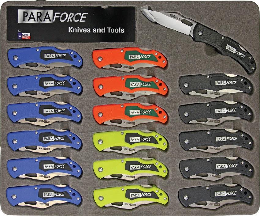 AccuSharp ParaForce Lockback Display 801LBKS With 18 Lockbacks Blue Orange Yellow Black Handles 4 In Closed 3 In Blade by AccuSharp