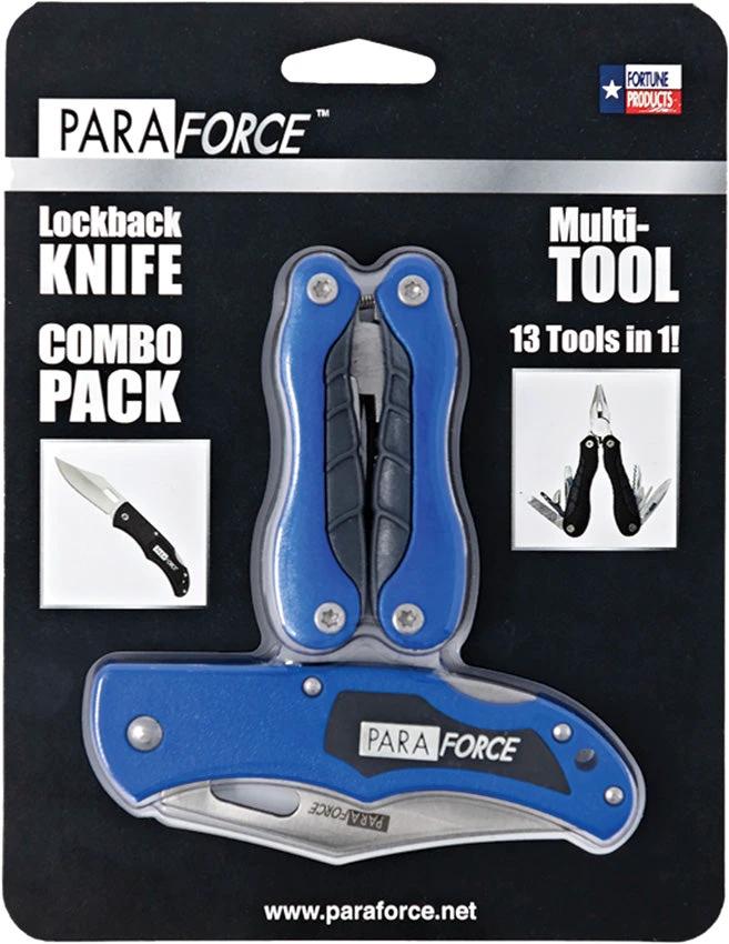 AccuSharp ParaForce Lockback And Multitool 815C Satin 420 Stainless Blade Blue ABS Handle With Pocket Clip by AccuSharp