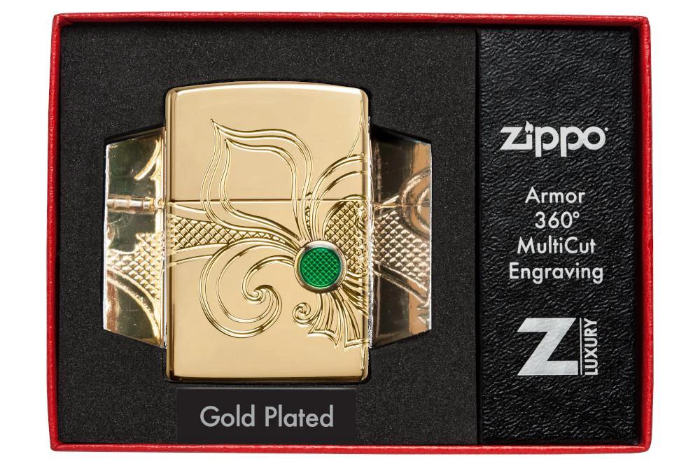 Zippo Armor® Fleur-de-Lis Lighter – High Polish Gold Plate by Zippo