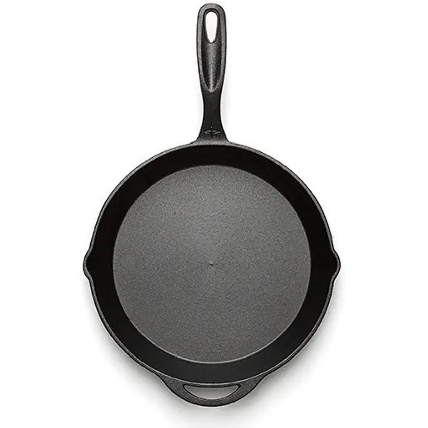 Barebones Living Durable Cast Iron Skillet 12 Inch with Heat Dispersing Ergonomic Handle Dual Pour Spouts for Home Cooks by Barebones Living