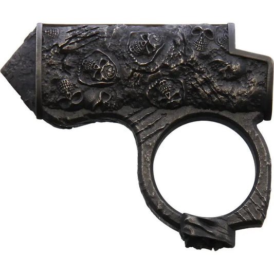 Bastinelli Creations Bronze Bic Lighter Case With Skull Relief Artwork And Finger Ring For EDC Enthusiasts by Bastinelli Creations