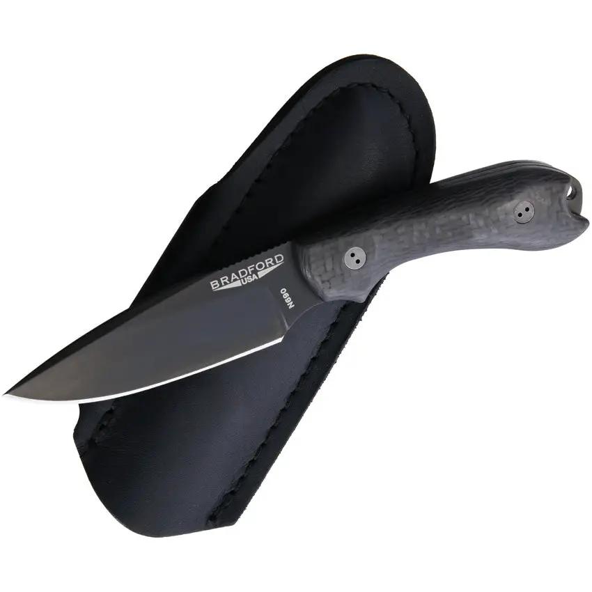 Bradford Knives Guardian 3 DLC 3D Carbon Fiber Handle N690 Blade For EDC Enthusiasts With Leather Sheath by Bradford Knives