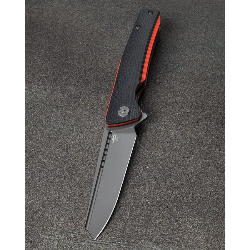 Bestech Knives Slyther Linerlock Knife 3.63in Gray Sandvik 14C28N Blade Black Red G10 EDC Ready by Bestech Knives