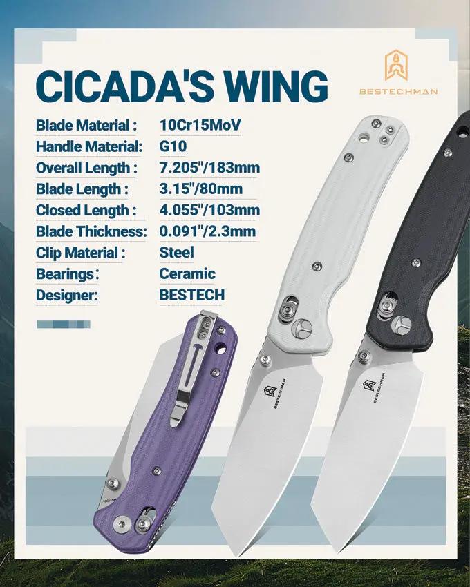 Bestech Knives Cicada Wing B Lock White BMK06L Elite EDC Companion With Satin 10Cr15CoMoV Blade by Bestech Knives