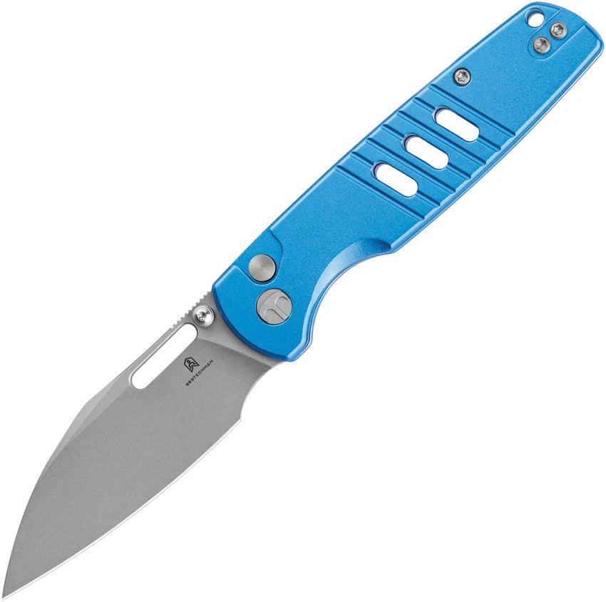 Bestech Knives Vector Button Lock EDC Knife Blue Aluminum Handle D2 Tool Steel Bead Blast by Bestech Knives