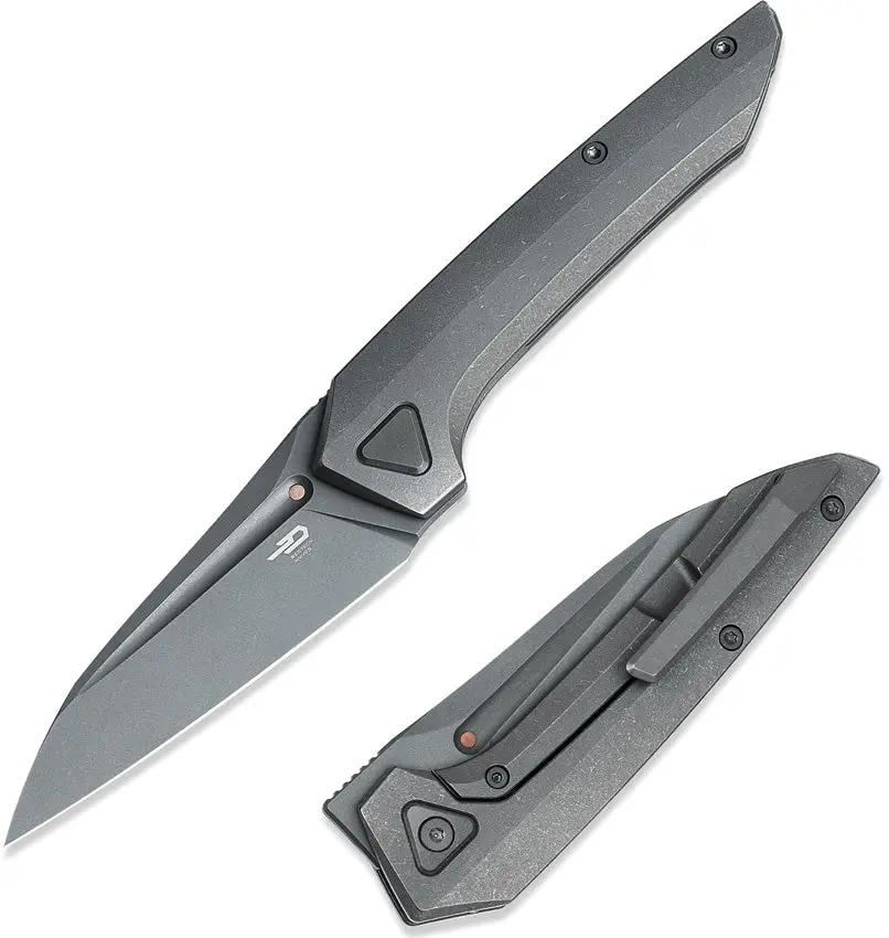 Bestech VK NAVI Framelock MCut BT2404B Knife With Stonewashed Blade Titanium Handle Red Copper Inlay EDC by Bestech Knives