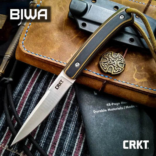 CRKT Biwa Fixed Blade Knife Rugged 3In Satin 8Cr13MoV Blade Full Tang G10 Outdoors EDC by CRKT