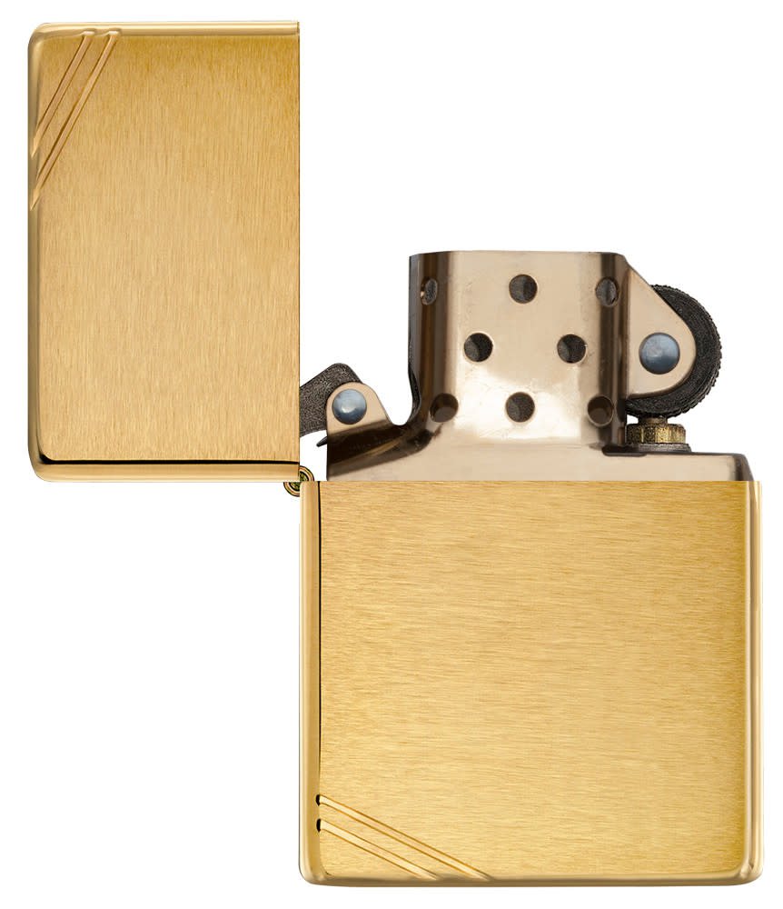 Brushed Brass Vintage Zippo Lighter with Slashes – Classic Design, Reliable Performance
