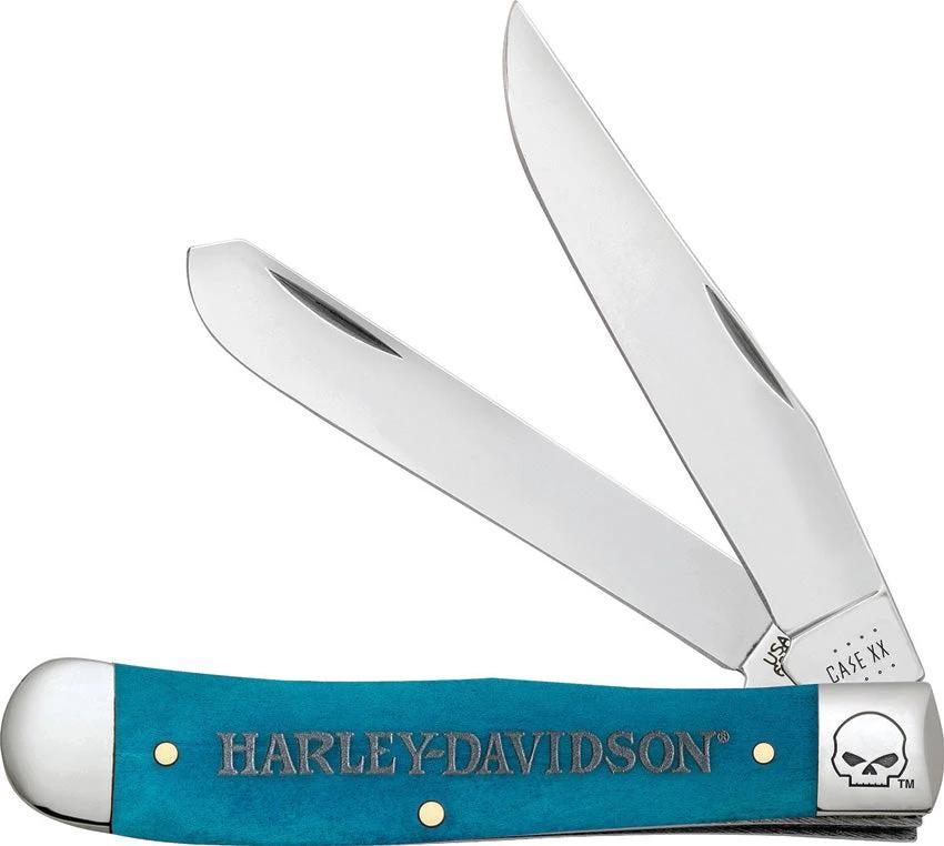 Case Cutlery Harley Trapper Knife Caribbean Blue Smooth Bone Handle Mirror Finish Stainless Blades Collector Edition by Case Cutlery