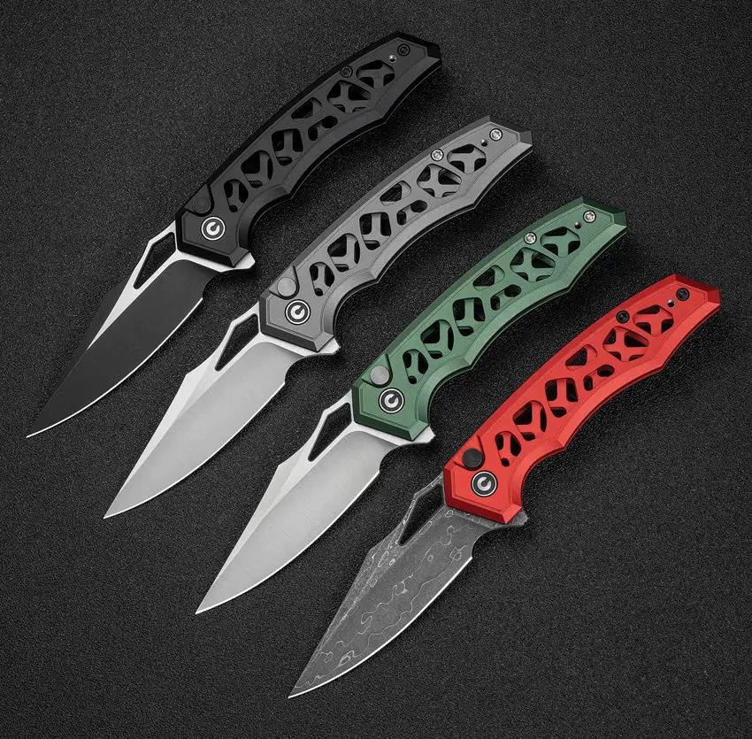 Civivi Anaaki Button Lock Knife Premium Damascus Clip Point Blade Red Aluminum Handle For EDC Enthusiasts by Civivi