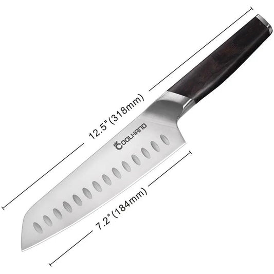 Coolhand Santoku Knife Ebony Handle 7 Inch Satin Blade 1.4116 Stainless Steel Gift Boxed For Home Cooks by Coolhand