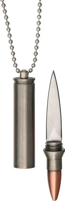 30-06 Bullet Neck Knife Concealed OneAndOneHalfInch Double Edged Dagger Blade Stainless For Outdoor Enthusiasts by China Made