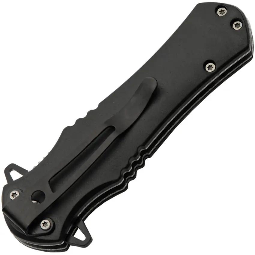Assisted Opening Folding Knife Wolf Linerlock Three Point Five Inch Black Stainless Blade ABS Handle Wolf Artwork Rugged EDC Ready by China Made
