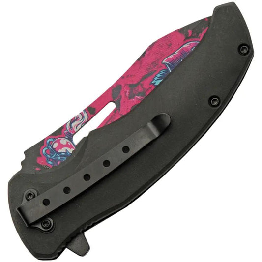 Skull Linerlock Knife With Assisted Opening Pink 3D Skull Artwork for Collectors by China Made