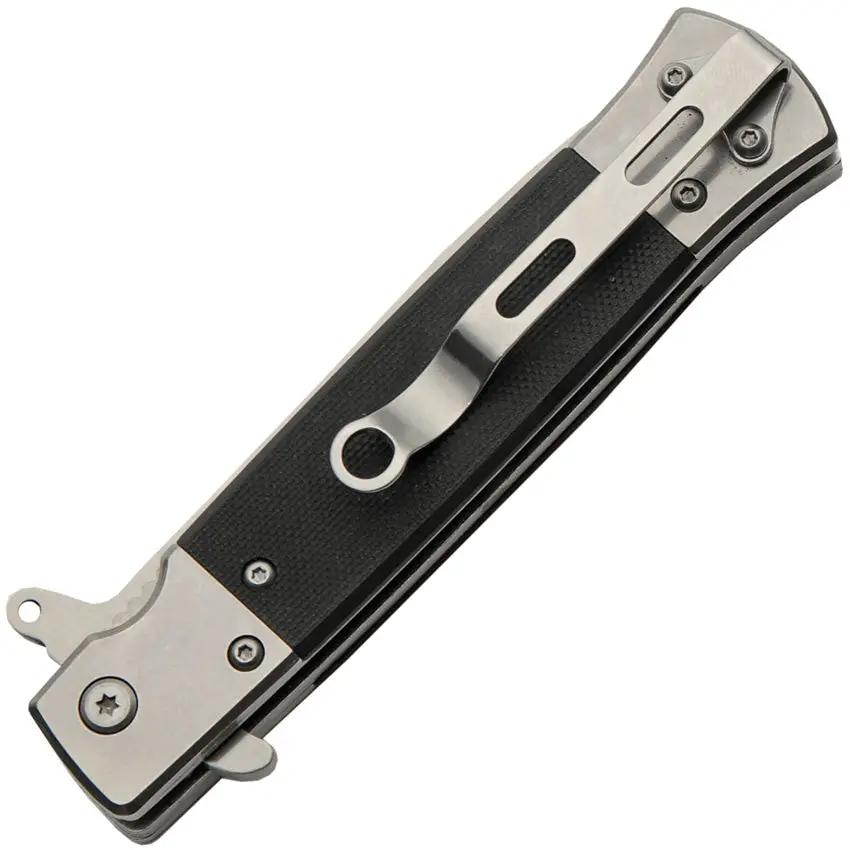 Stiletto Linerlock Assisted Opening Knife With Pocket Clip Satin Blade Black G10 Handle 4.75in Closed For EDC by China Made