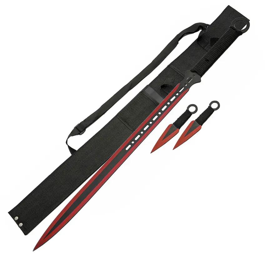Ninja Sword Set Red And Black Blade Full Tang With 2 Throwing Knives 28 Inch Overall For Martial Arts Enthusiasts by China Made