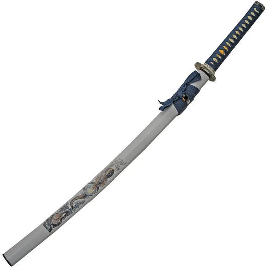 Water Dragon Katana 1045 Carbon Steel Blade Blue Cord Wrapped Handle PVC Scabbard Boxed For Collectors by China Made