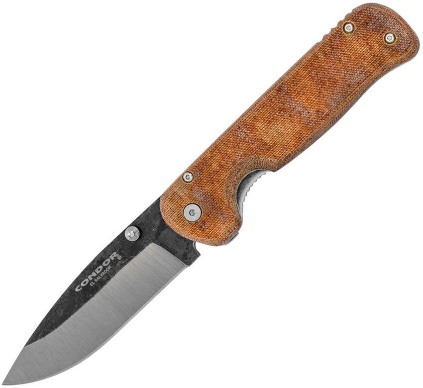 Condor Krakatoa Linerlock Knife Desert Tan Canvas Micarta 3.5in 1095HC Blade EDC Rugged by Condor