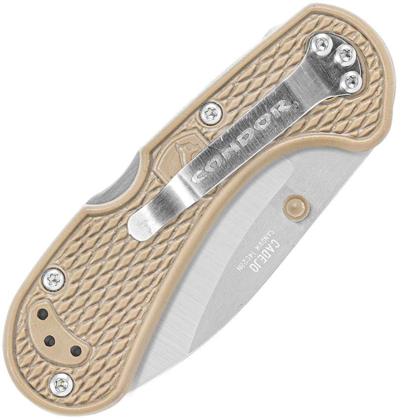 Condor Cadejo Lockback Desert Knife For Outdoor Enthusiasts With Satin 14C28N Blade And Desert Tan Zytel Handle by Condor