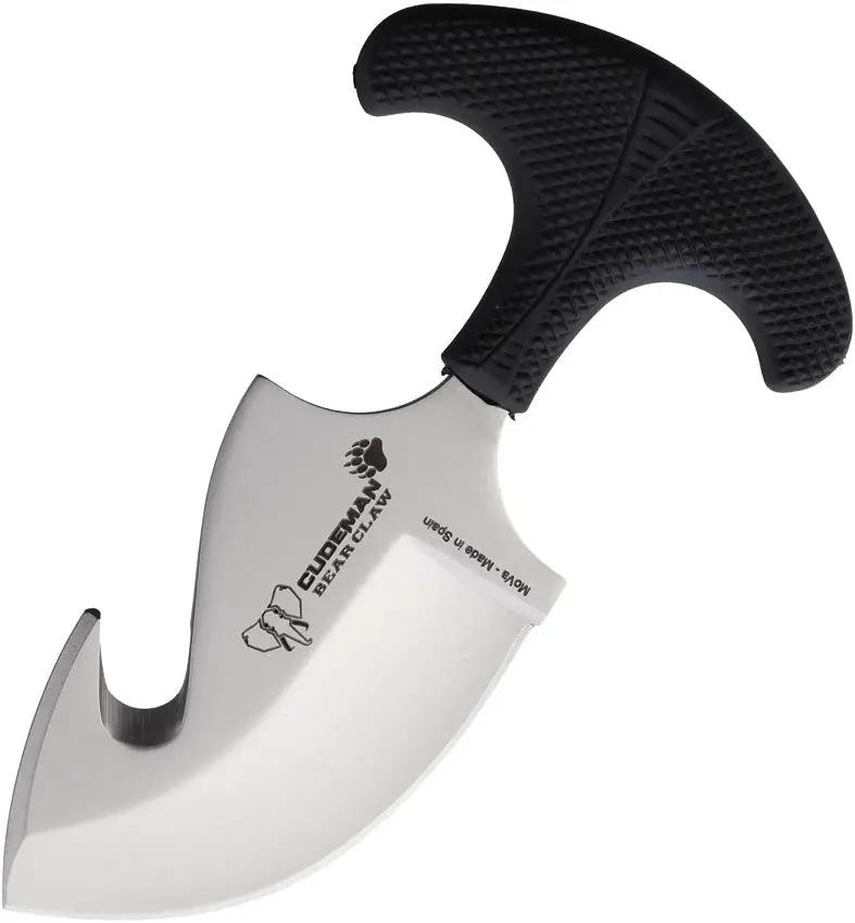 Cudeman Bear Claw Fixed Blade Knife For Hunters With Guthook 3.38 In Vanadium Steel Rubber Handle Leather Sheath by Cudeman