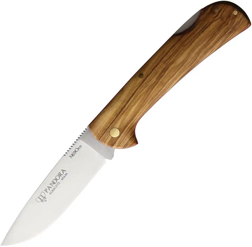 Cudeman Pandora Lockback Olive EDC Knife With Satin Bohler N690 Blade And Olive Wood Handle Belt Sheath by Cudeman