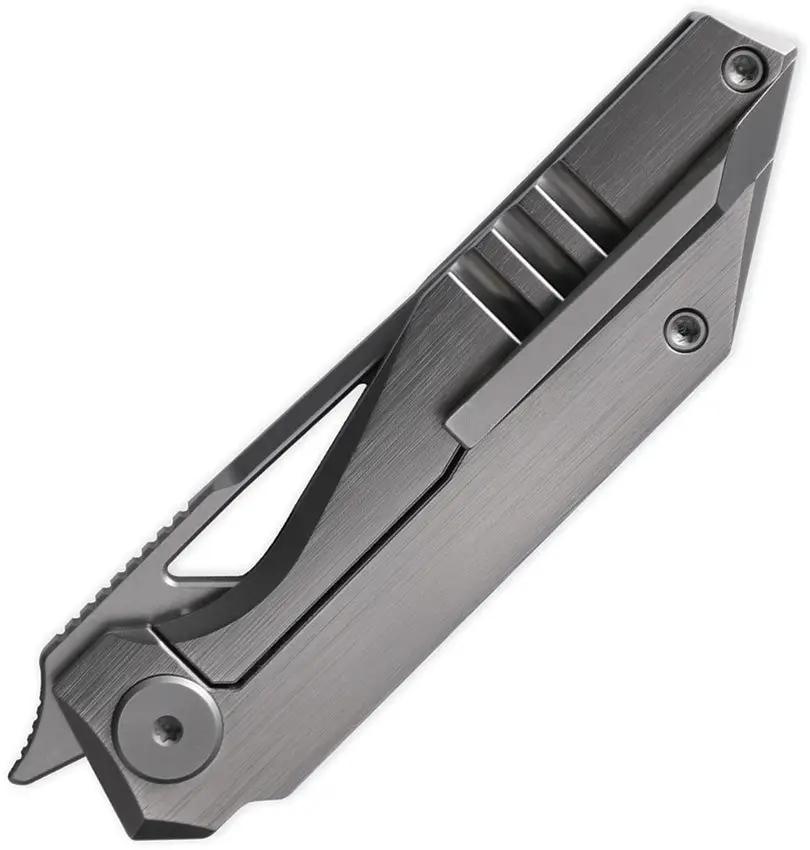 Cavol Shimo Framelock Knife with Gray Titanium Handle and Ceramic Coated Bohler M390 Tanto Blade for EDC Enthusiasts by Cavol