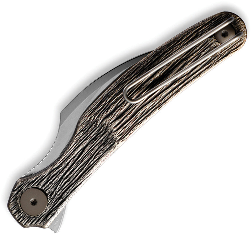 Cavol C09 Linerlock Titanium Knife with Elmax Blade 2.5 Inch Satin Bronze Grooved Handle for EDC Enthusiasts by Cavol