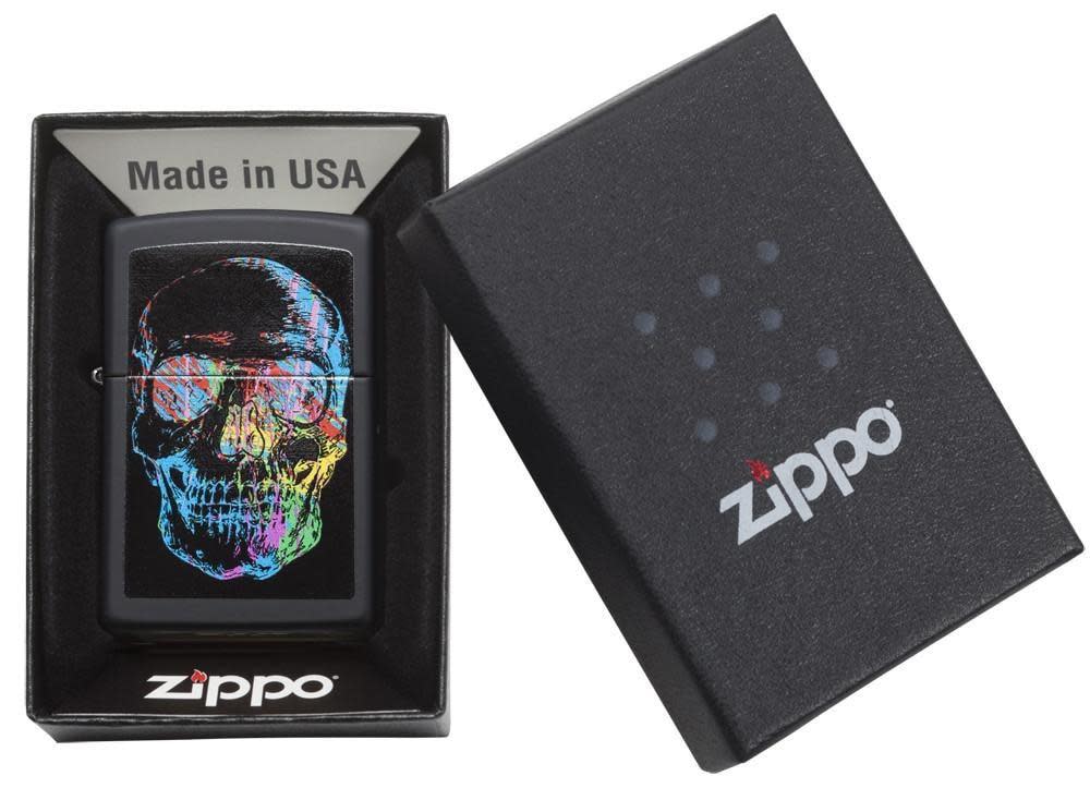 Zippo Colorful Skull Windproof Lighter – Black Matte Finish by Zippo