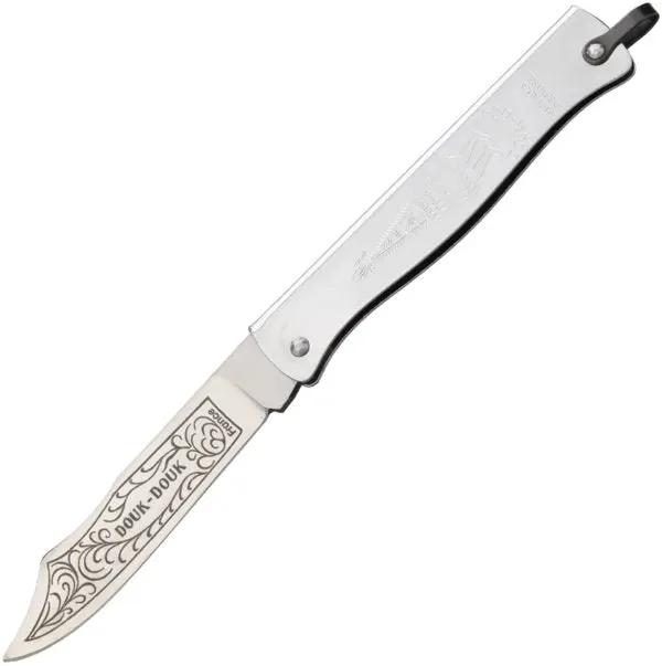 Douk-Douk Folder Silver 3 3/8in Closed Carbon Steel Blade Etched Handle For Collectors by Douk-Douk