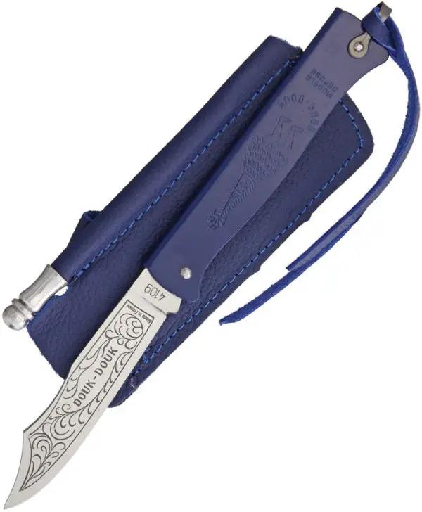 Douk-Douk Folder Blue Folding Knife With 3.13in Blade 14C28N Stainless Bail Leather Belt Sheath EDC Enthusiasts by Douk-Douk